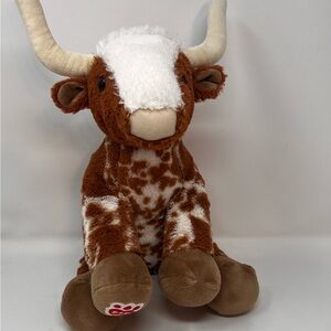 Build-a-Bear Texas Longhorn Spotted Cow Steer Bull Stuffed Animal Plush 16”